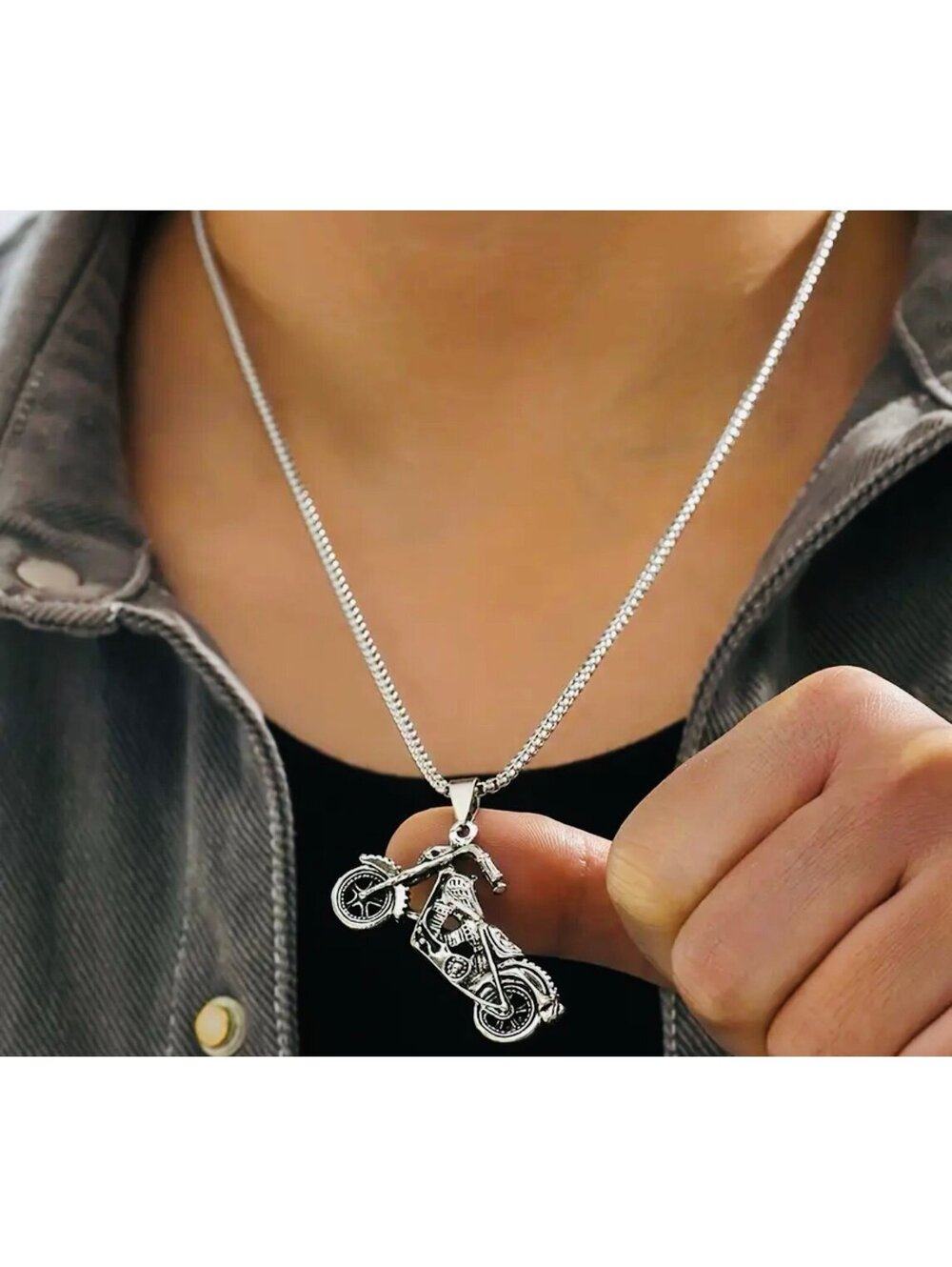 New - Stainless Steel Motorcycle Pendant Necklace